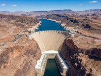 Aerial view of Hoover Dam and Lake Mead