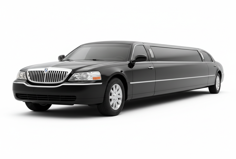 Black Stretch Limousine Front View White Background
