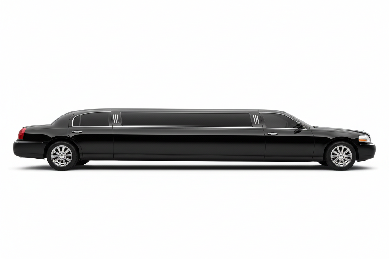 Black Stretch Limousine Side View White Background