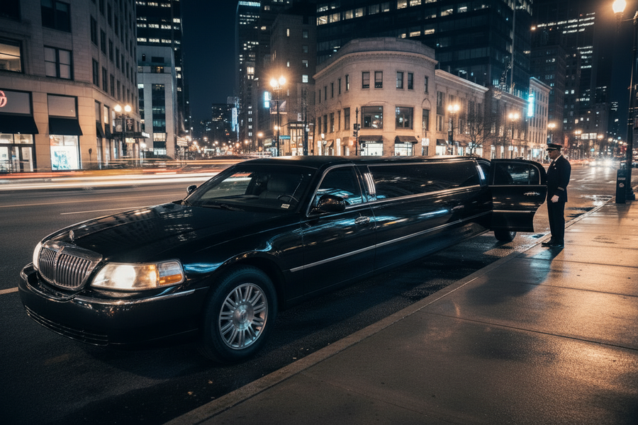 Black Stretch Limousine White Background