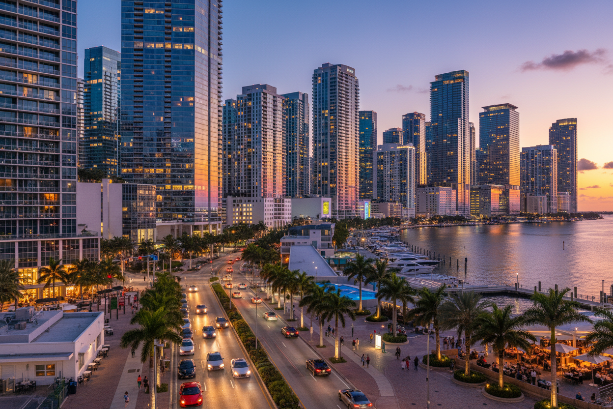 Brickell Miami skyline at dusk