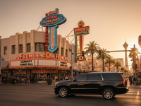 Downtown Las Vegas golden hour street view