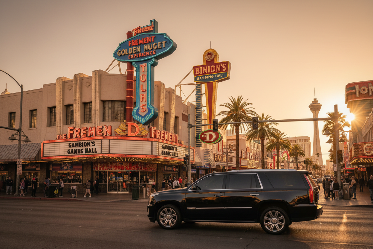 Downtown Las Vegas golden hour street view
