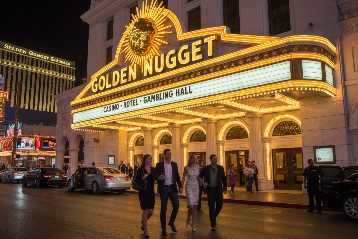 Golden Nugget casino entrance at night