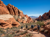 Hikers on scenic trail at Red Rock Canyon