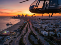 Los Angeles skyline aerial view with Santa Monica beach