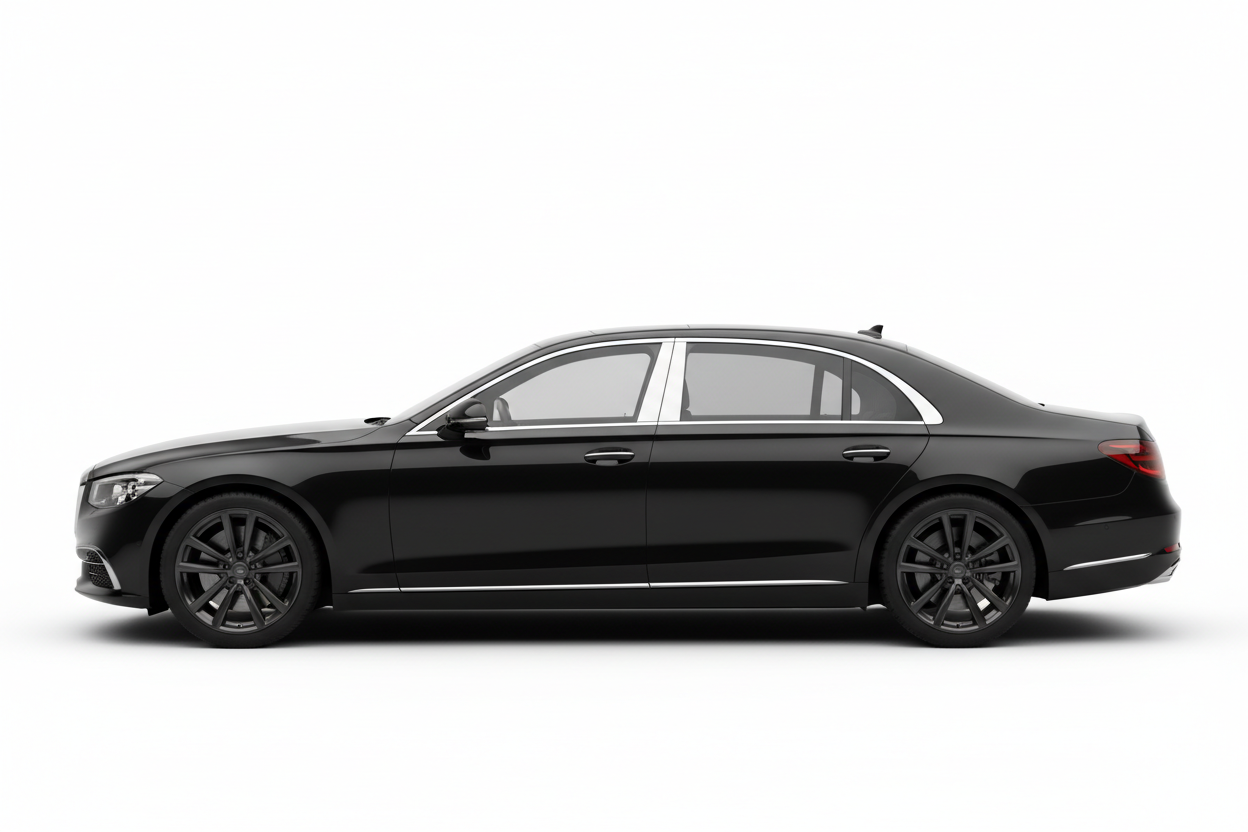 Black executive sedan on white background