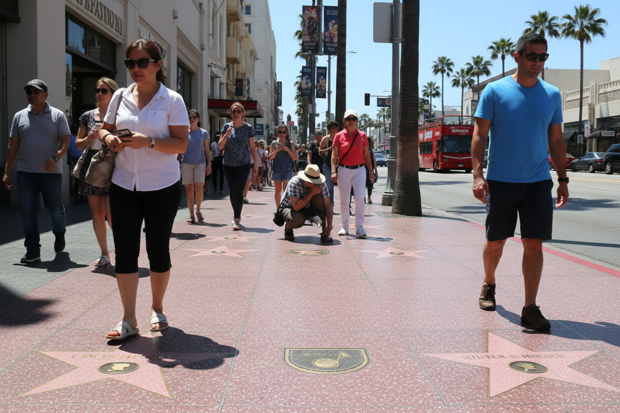 Hollywood Walk of Fame stars on sidewalk Los Angeles