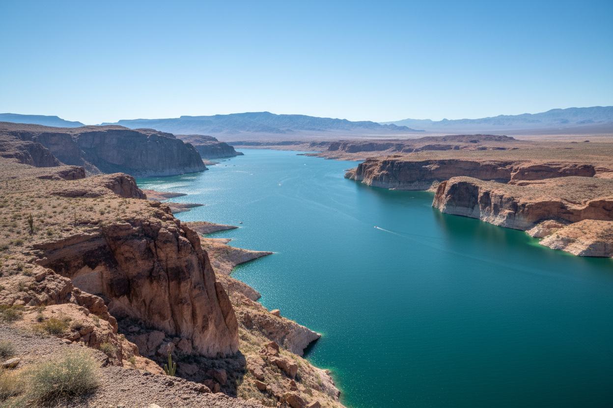 Lake Mead turquoise water and desert canyon