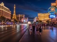 Las Vegas Strip at midnight with dazzling lights