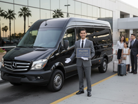 Luxury chauffeur welcoming international tourists at airport