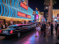Luxury limo outside glamorous Las Vegas nightclub
