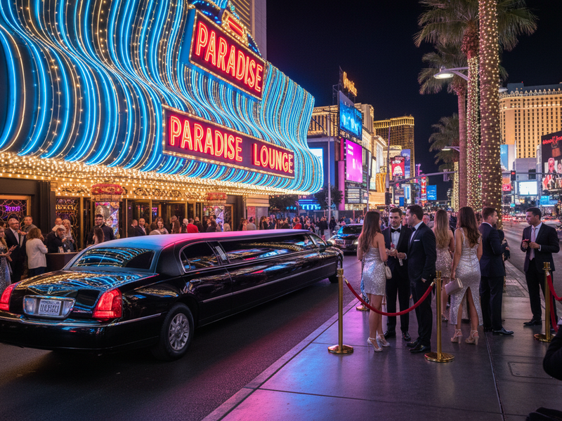 Luxury limo outside glamorous Las Vegas nightclub