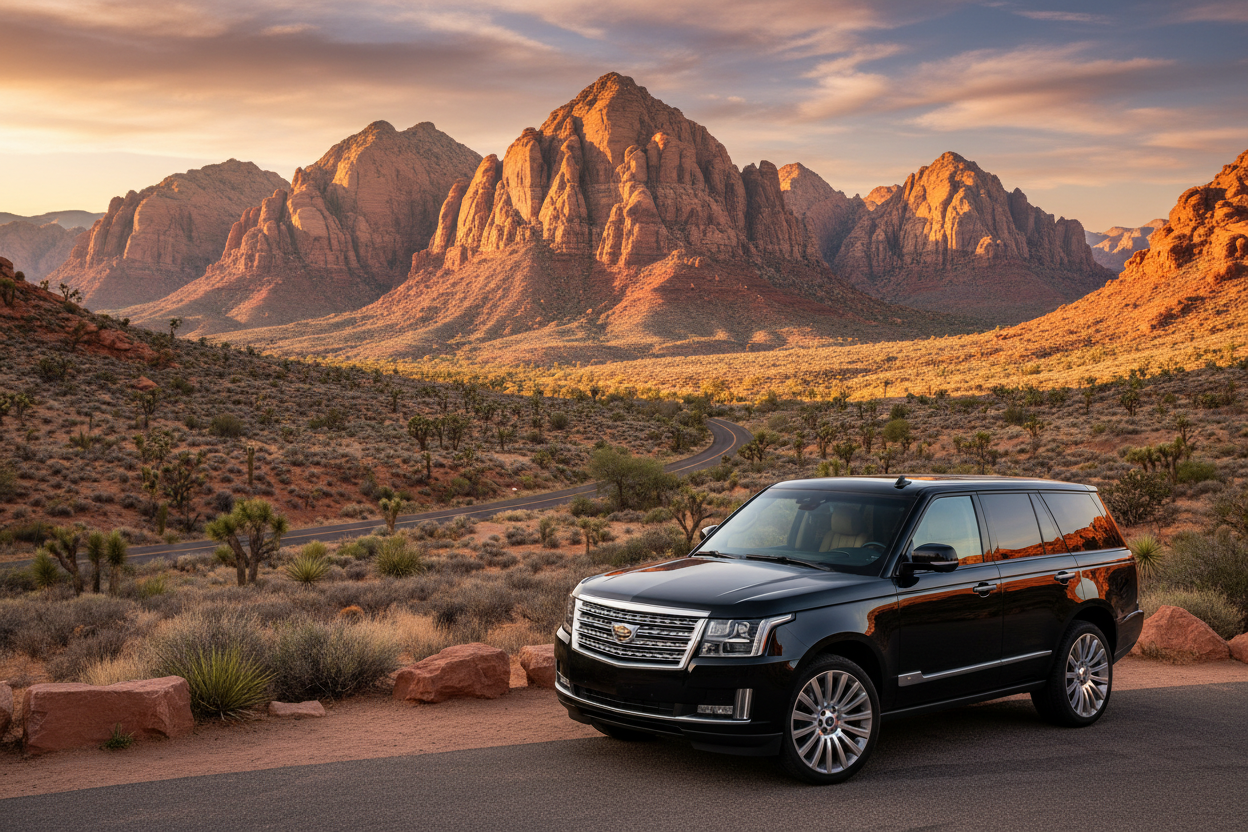 Luxury SUV at Red Rock Canyon scenic overlook