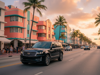 Luxury SUV on Ocean Drive Miami golden hour