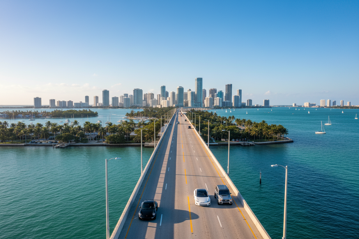 Rickenbacker Causeway bridge over Biscayne Bay