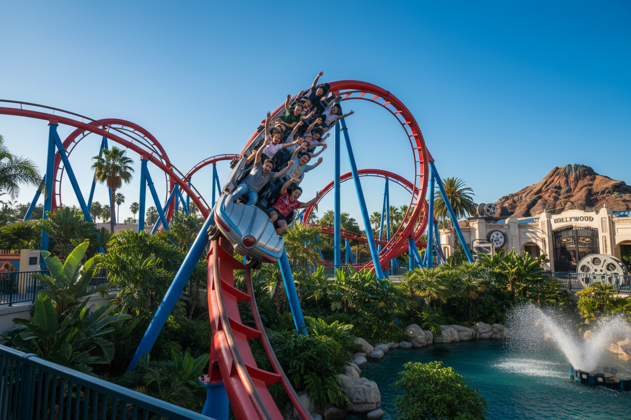 Thrilling roller coaster at Hollywood theme park