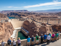 Tourists on Memorial Bridge overlooking Hoover Dam